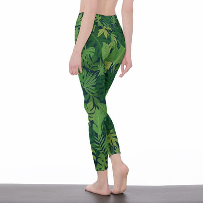 Tropical Leaf Pattern Harmony Energy Flow Yoga High Waist Leggings | 5To9Style