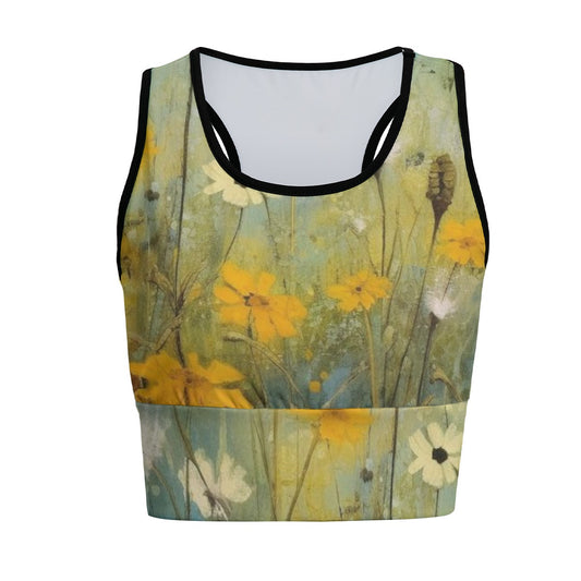 Flower Golden Wildflower Summer Meadow Bliss Yoga Women's Sports Bra