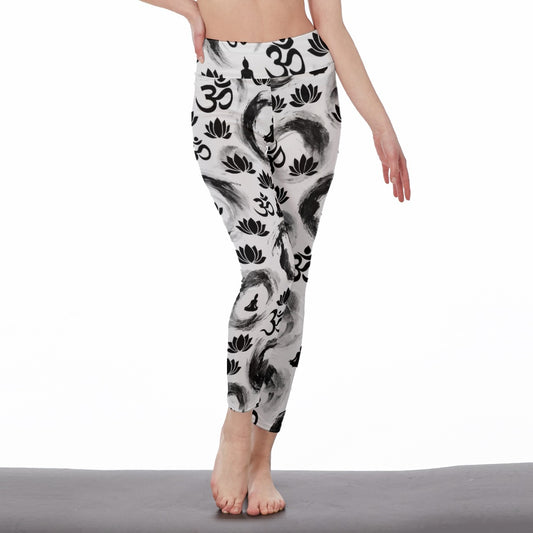 Ink Brush Strokes Zen Infinite Spirit Flow Yoga High Waist Leggings | 5To9Style
