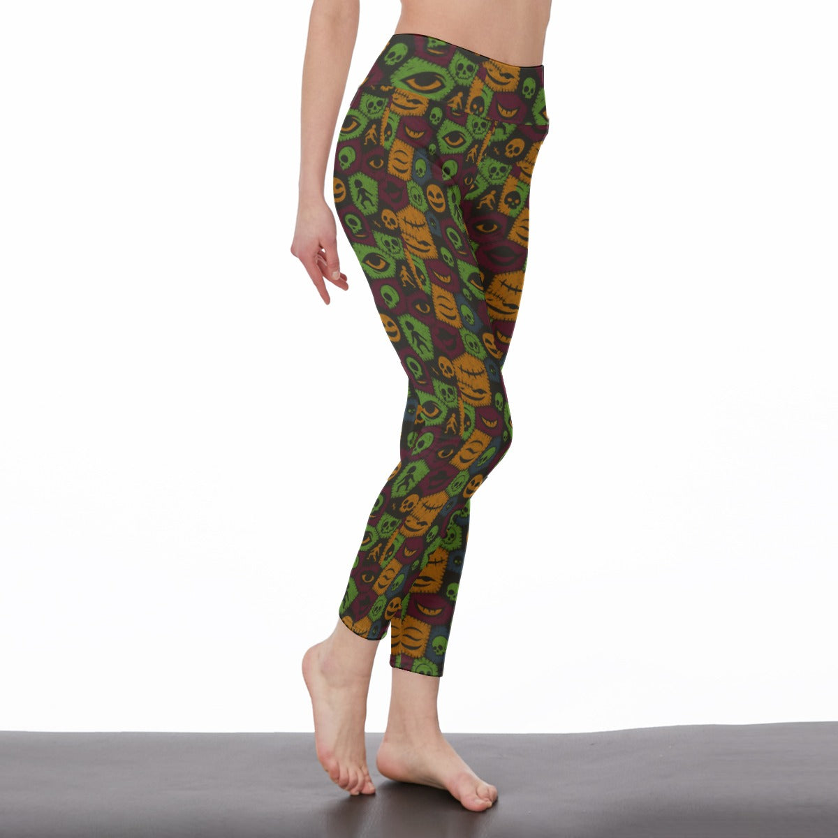 Halloween Horror Character Creepy Patchwork Faces Yoga Pants All-Over Print Women's High Waist Leggings | 5To9Style