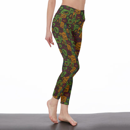 Halloween Horror Character Creepy Patchwork Faces Yoga Pants All-Over Print Women's High Waist Leggings | 5To9Style