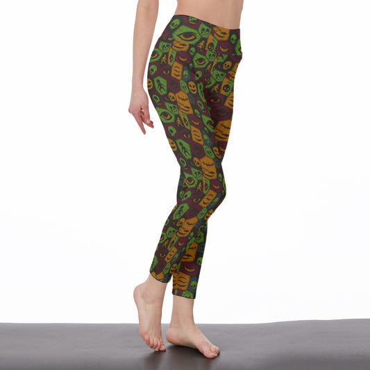 Halloween Horror Character Creepy Patchwork Faces Yoga Pants All-Over Print Women's High Waist Leggings | 5To9Style
