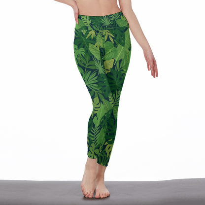 Tropical Leaf Pattern Harmony Energy Flow Yoga High Waist Leggings | 5To9Style