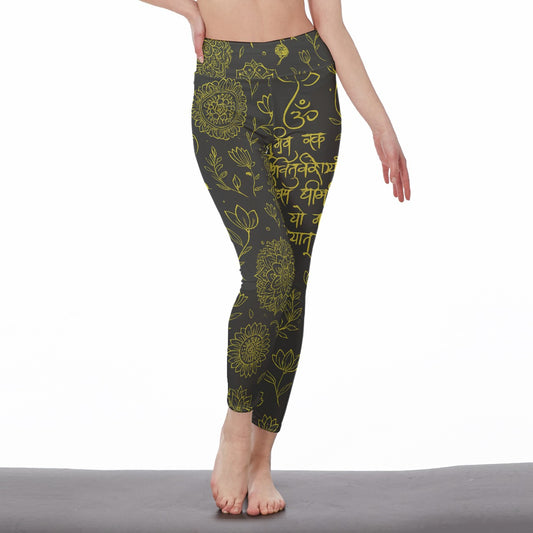 Sanskrit Mantra Pattern Infinite Spirit Energy Yoga High Waist Leggings | 5To9Style
