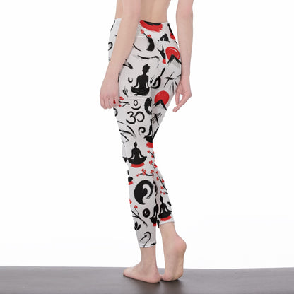 Ink Brush Strokes Zen Serenity Strength Aura Yoga High Waist Leggings | 5To9Style