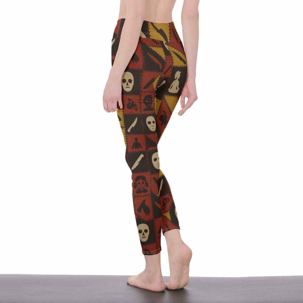 Halloween Horror Character Slasher Patch Style Yoga Pants All-Over Print Women's High Waist Leggings | Side Stitch Closure | 5To9Style
