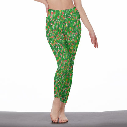 Tropical Leaf Pattern Serenity Strength Aura Yoga High Waist Leggings | 5To9Style