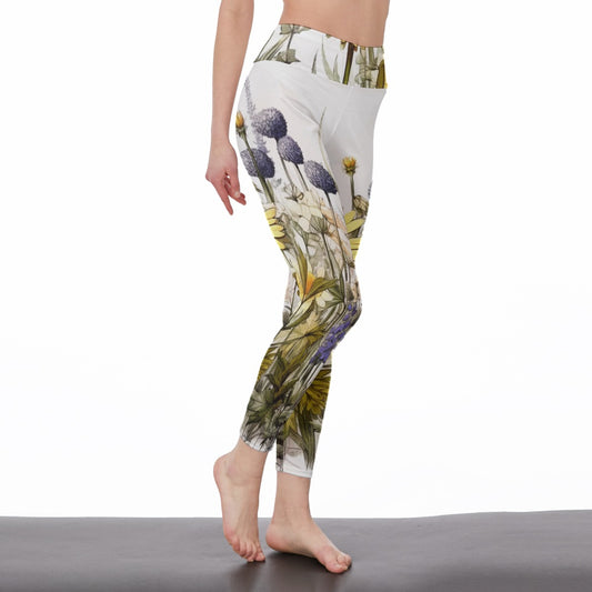 Yoga Pants Flower Flourishing Purple  Leaf Meadow Yoga High Waist Leggings | 5To9Style