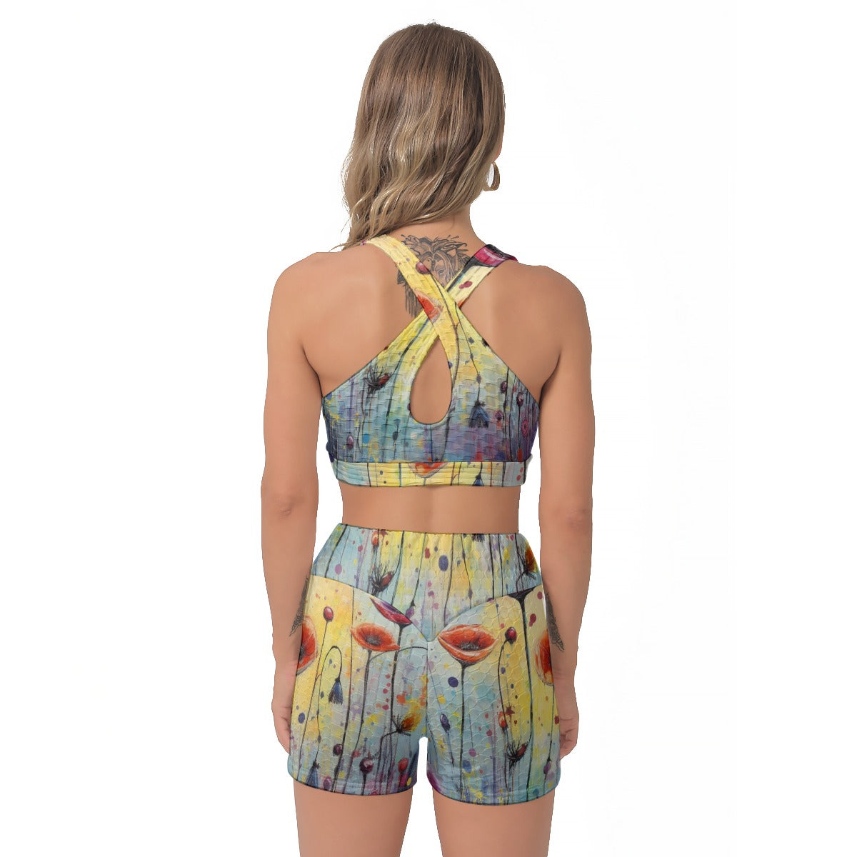 Yoga Set Flower Pattern 02 All-Over Print Women's Sports Bra Suit | 5To9style