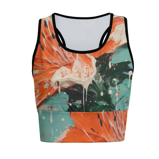Flower Abstract Orange Lily Ocean Bloom Yoga Women's Sports Bra