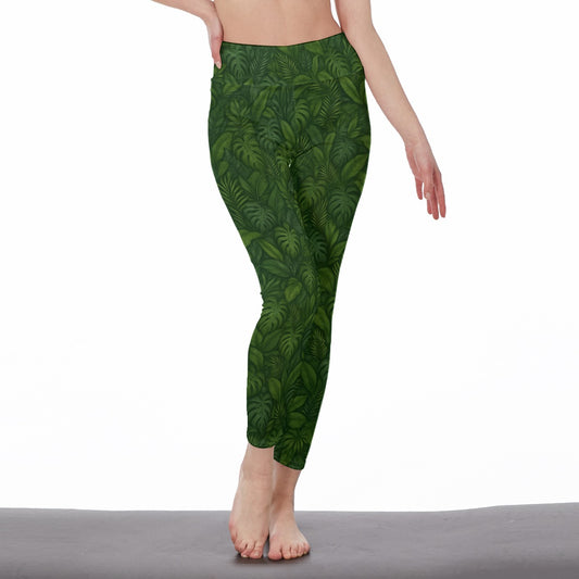Tropical Leaf Pattern Mystic Balance Glow Yoga High Waist Leggings | 5To9Style