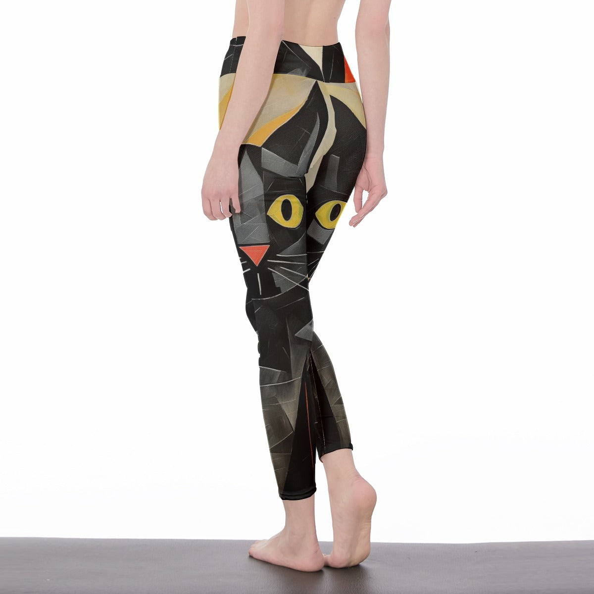 Yoga Pants Cat Abstract Face Geometry Yoga High Waist Leggings | 5To9Style