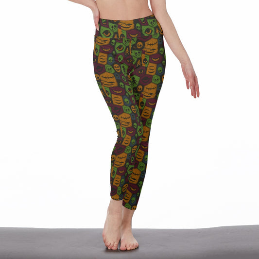 Halloween Horror Character Creepy Patchwork Faces Yoga Pants All-Over Print Women's High Waist Leggings | 5To9Style