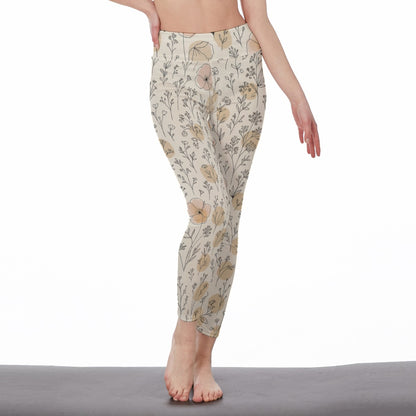 Floral Minimal Line Art Energy Freedom Spirit Light Yoga High Waist Leggings | 5To9Style
