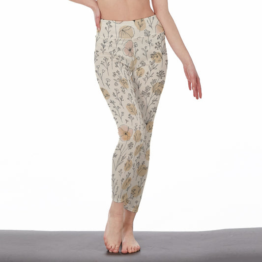 Floral Minimal Line Art Energy Freedom Spirit Light Yoga High Waist Leggings | 5To9Style