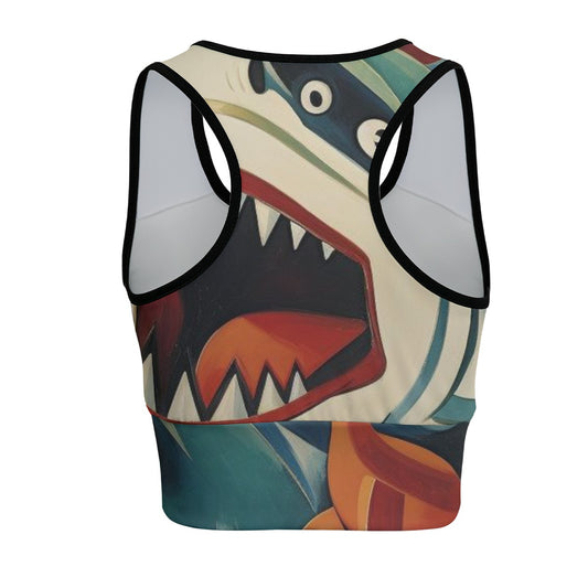 Shark Fierce Cartoon Ocean Adventure Yoga Women's Sports Bra