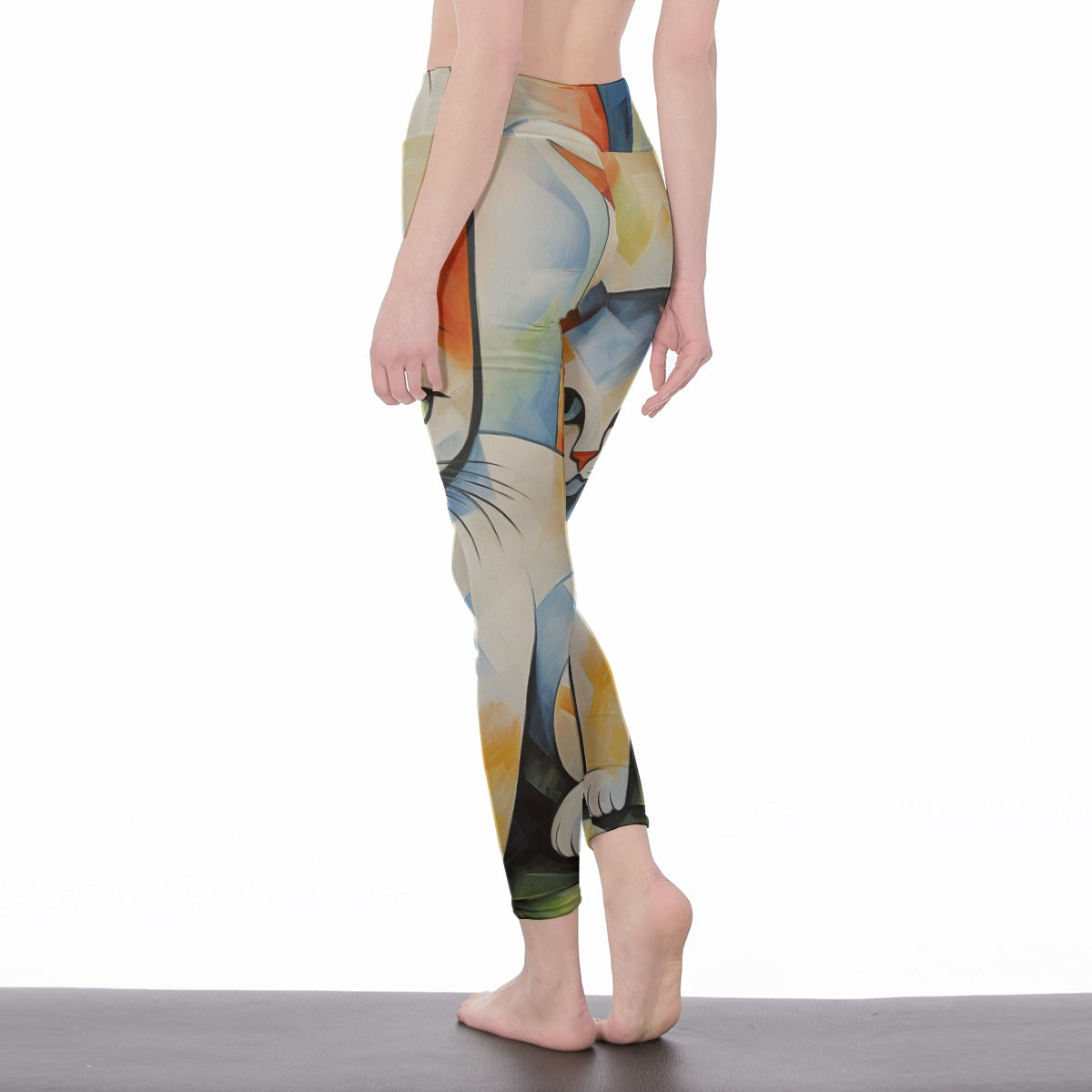 Yoga Pants Cat Abstract Face Geometric Pattern Yoga High Waist Leggings | 5To9Style