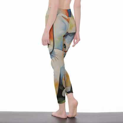 Yoga Pants Cat Abstract Face Geometric Pattern Yoga High Waist Leggings | 5To9Style