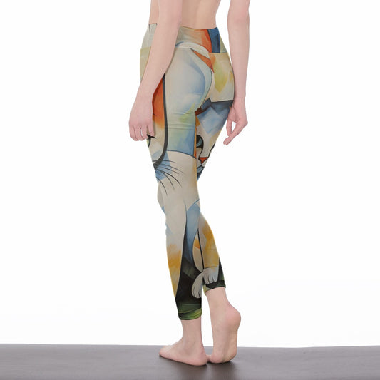 Yoga Pants Cat Abstract Face Geometric Pattern Yoga High Waist Leggings | 5To9Style