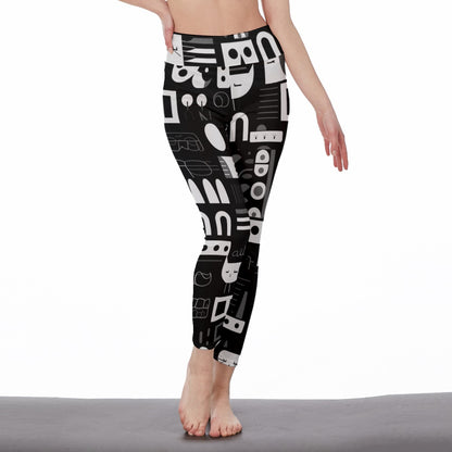 Yoga Pants Cat Minimalist Black White Pattern Yoga High Waist Leggings | 5To9Style