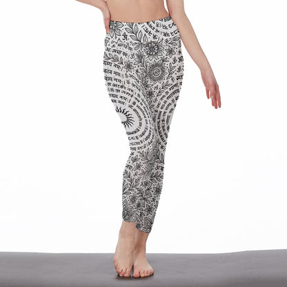 Sanskrit Mantra Repeat Pattern Mystic Balance Glow Yoga High Waist Leggings | 5To9Style