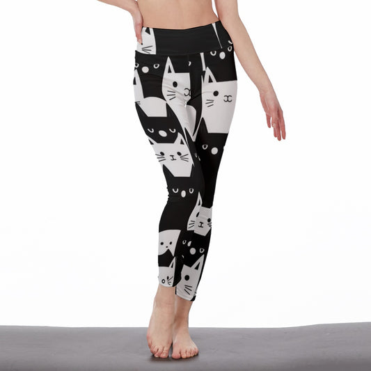 Yoga Pants Cat Minimalist Pattern Monochrome Print Yoga High Waist Leggings | 5To9Style
