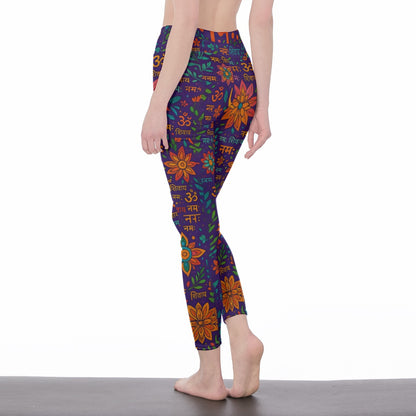 Mantra Sanskrit Pattern Serenity Strength Flow Yoga High Waist Leggings | 5To9Style