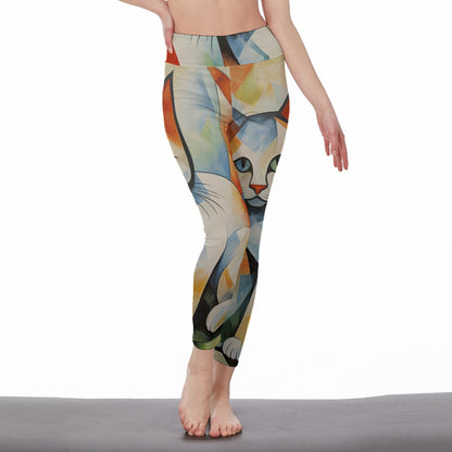 Yoga Pants Cat Abstract Face Geometric Pattern Yoga High Waist Leggings | 5To9Style