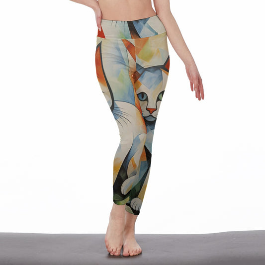 Yoga Pants Cat Abstract Face Geometric Pattern Yoga High Waist Leggings | 5To9Style