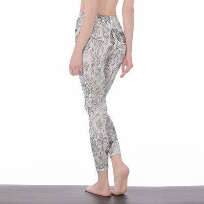 Floral Minimal Line Art Power Grace Focus Flow Yoga High Waist Leggings | 5To9Style