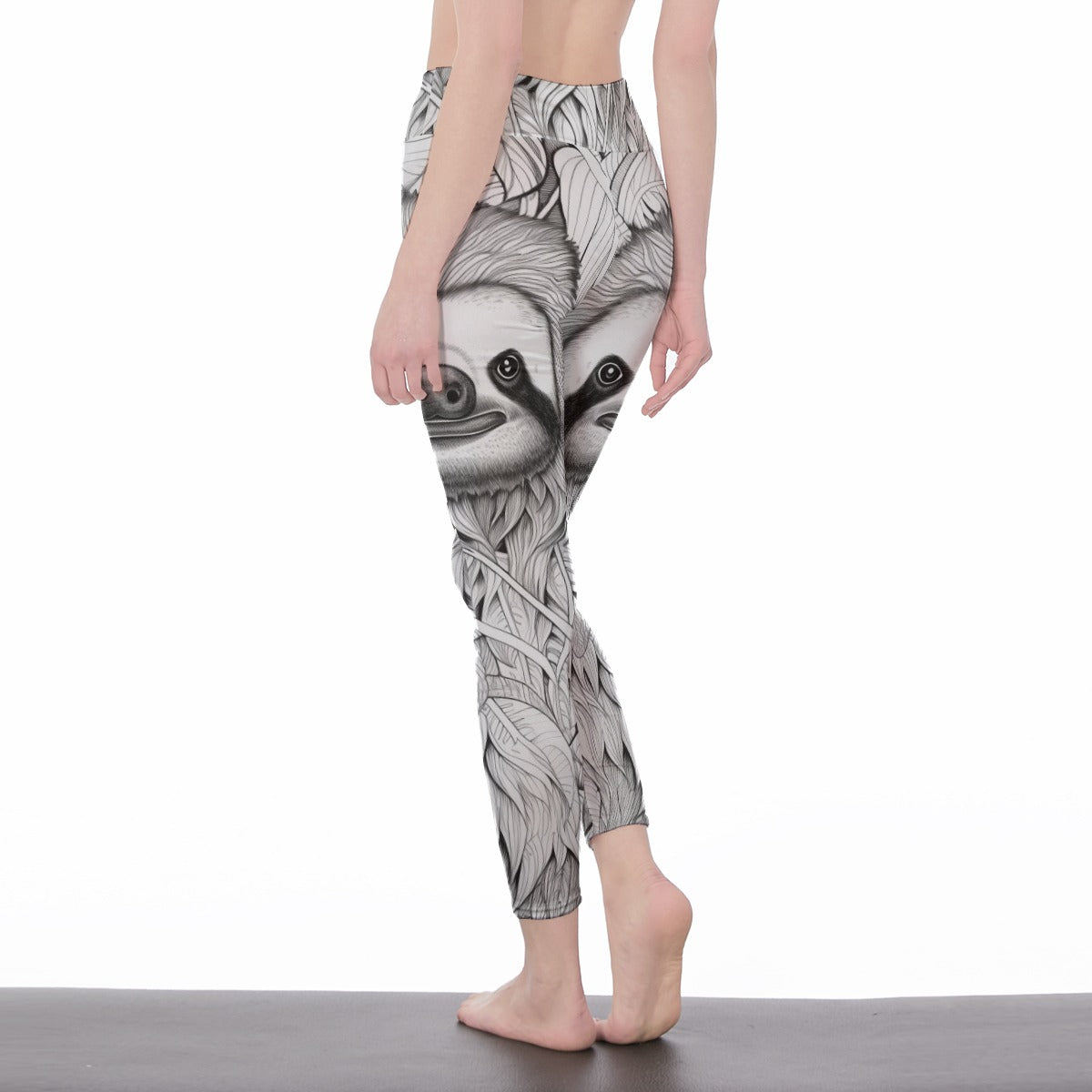 Yoga Pants Sloth Hand Drawn Leaf Pattern Yoga High Waist Leggings | 5To9Style