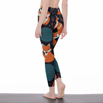 Yoga Pants Fox Playful Orange Forest Pattern Yoga High Waist Leggings | 5To9Style