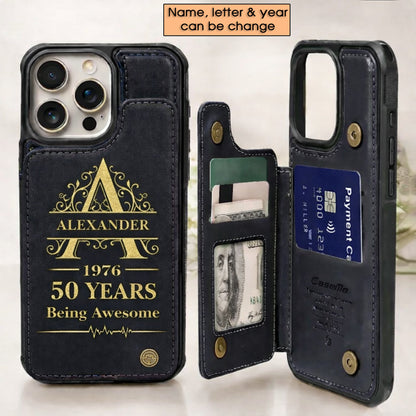 Age personalized name, year, letter for birthday Leather Flip Wallet Phone Case