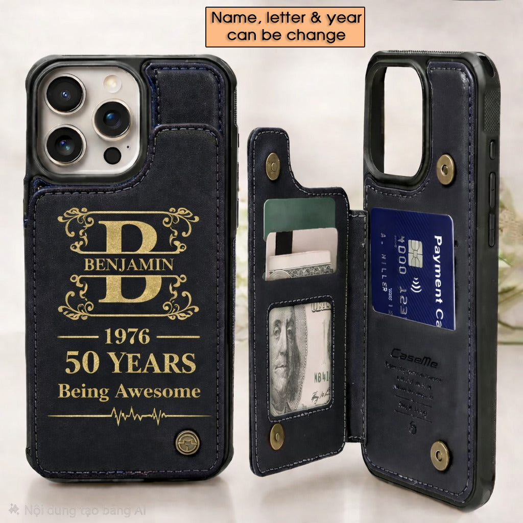 Age personalized name, year, letter for birthday Leather Flip Wallet Phone Case