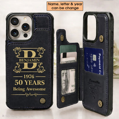 Age personalized name, year, letter for birthday Leather Flip Wallet Phone Case