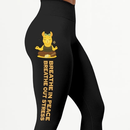 Breathe In Peace, Breathe Out Stress Chill Llama Yoga Pants All-Over Print Women's High Waist Leggings | 5To9Style