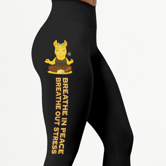 Breathe In Peace, Breathe Out Stress Chill Llama Yoga Pants All-Over Print Women's High Waist Leggings | 5To9Style