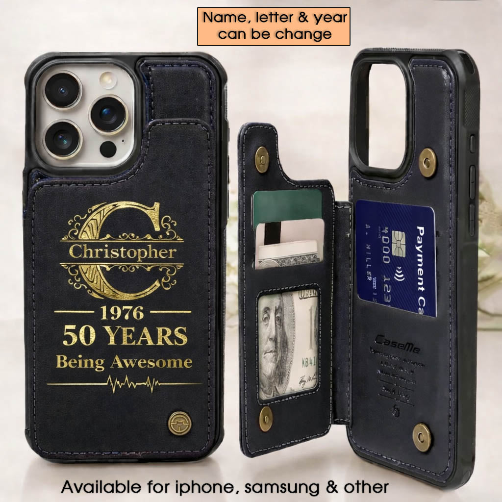 Age personalized name, year, letter for birthday Leather Flip Wallet Phone Case