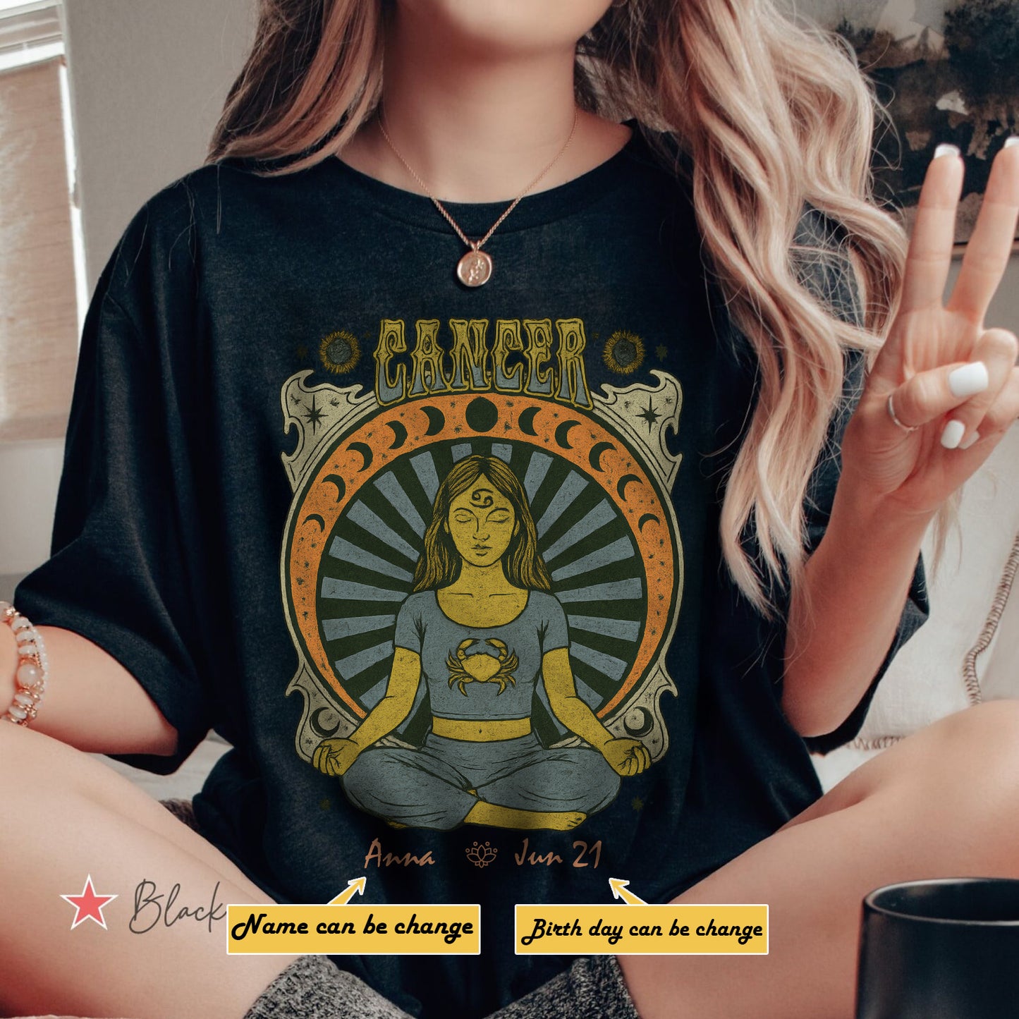 Zodiac Cancer Meditation Mandala Sun and Moon Symbols Yoga Classic Unisex T-Shirt | 5To9Style
