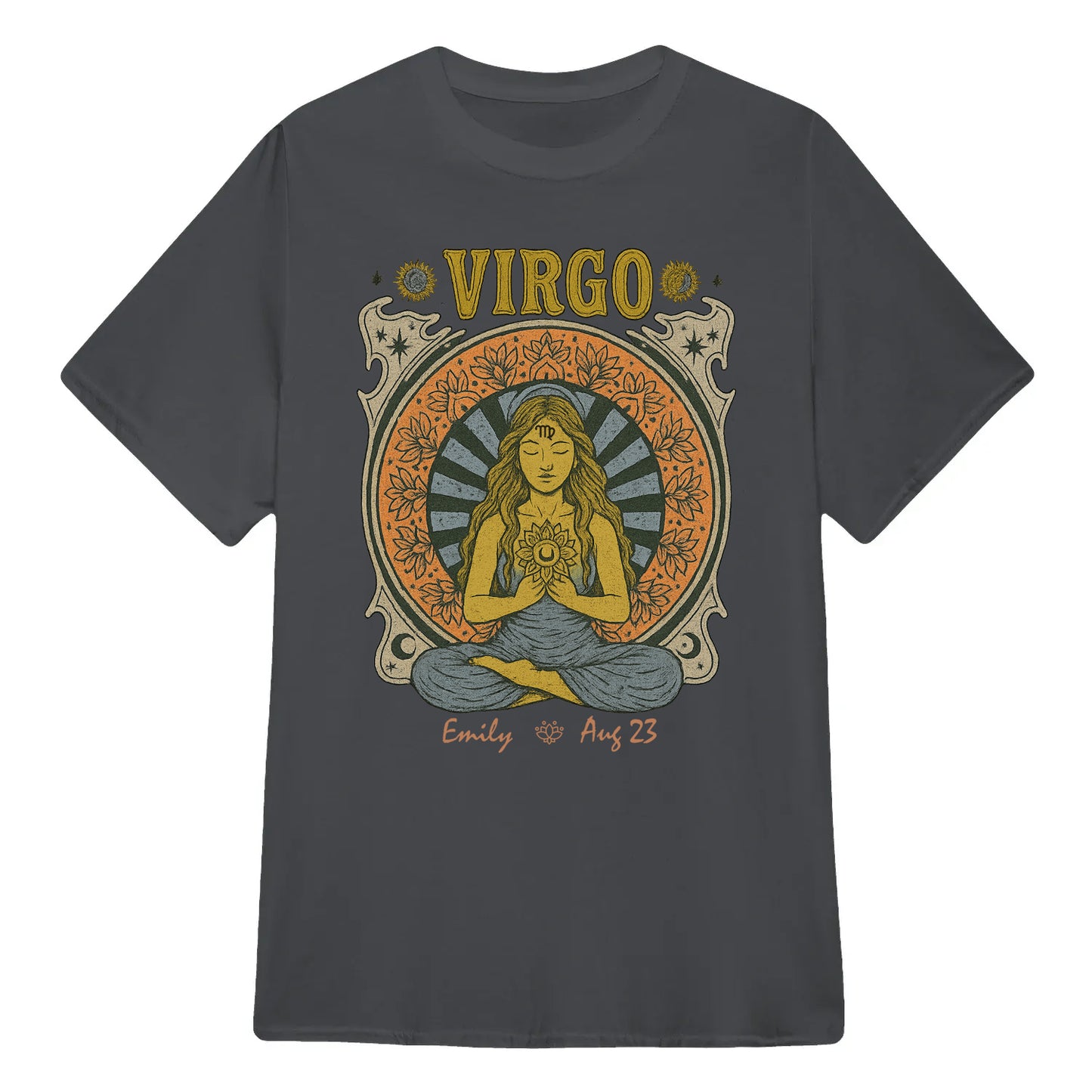 Zodiac Virgo Meditation Mandala Sun and Moon Symbols Yoga Classic Unisex T-Shirt | 5To9Style