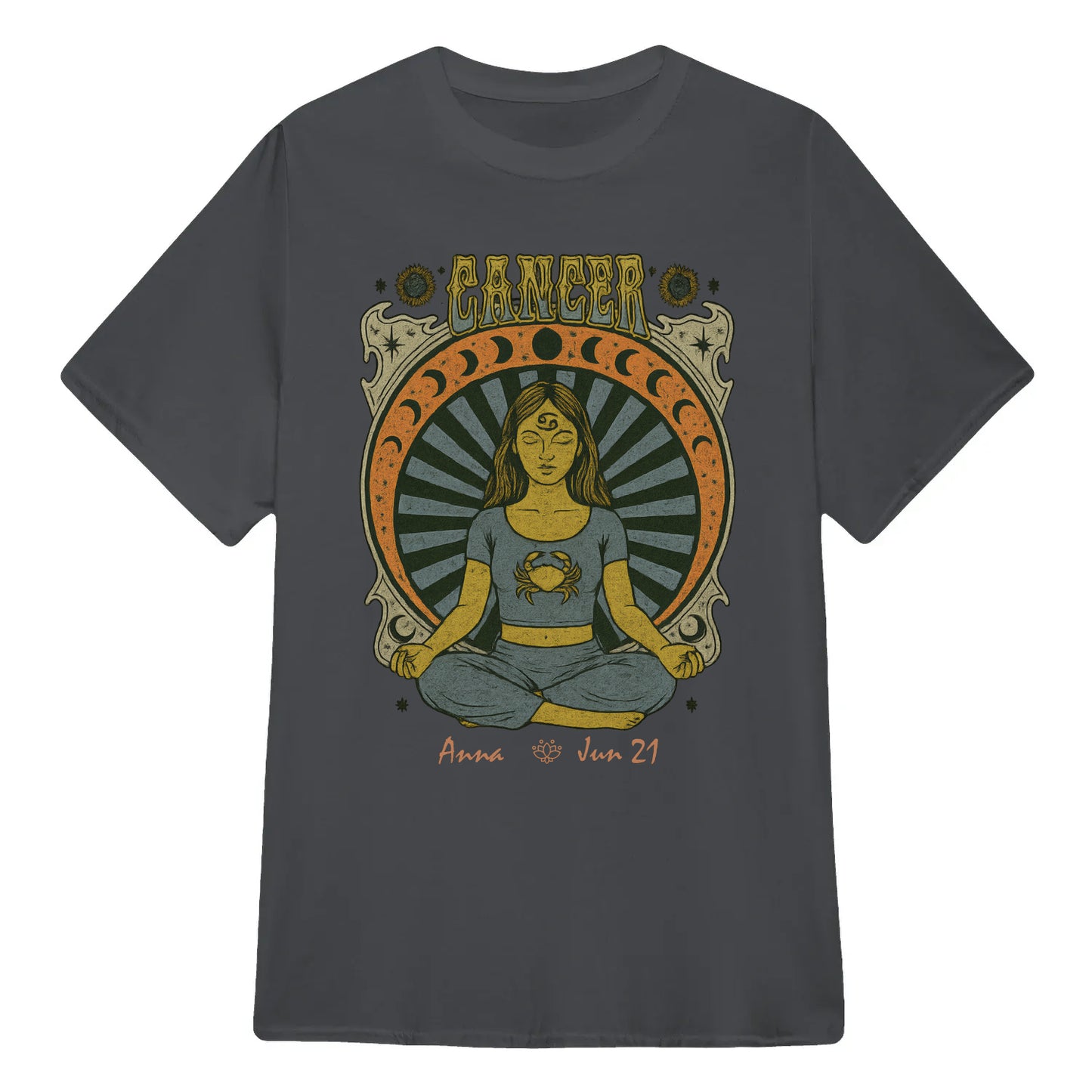 Zodiac Cancer Meditation Mandala Sun and Moon Symbols Yoga Classic Unisex T-Shirt | 5To9Style