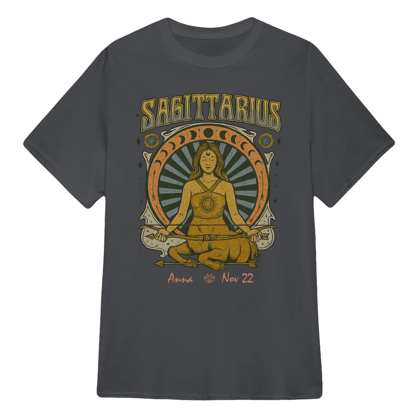 Zodiac Sagittarius Meditation Mandala Sun and Moon Symbols Yoga Classic Unisex T-Shirt | 5To9Style