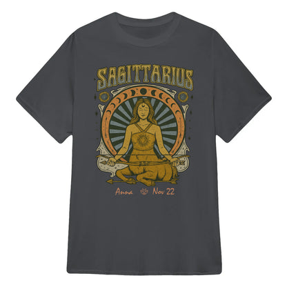 Zodiac Sagittarius Meditation Mandala Sun and Moon Symbols Yoga Classic Unisex T-Shirt | 5To9Style