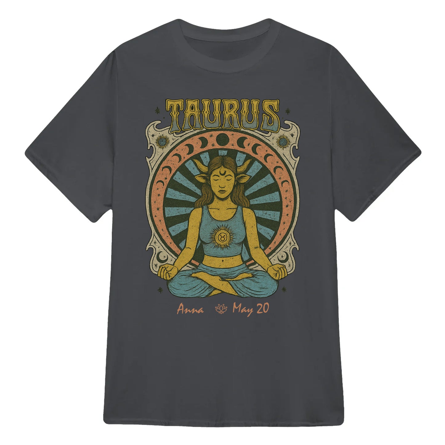 Zodiac Taurus Meditation Mandala Sun and Moon Symbols Yoga Classic Unisex T-Shirt | 5To9Style
