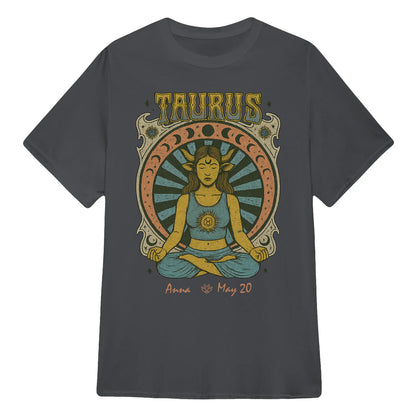 Zodiac Taurus Meditation Mandala Sun and Moon Symbols Yoga Classic Unisex T-Shirt | 5To9Style