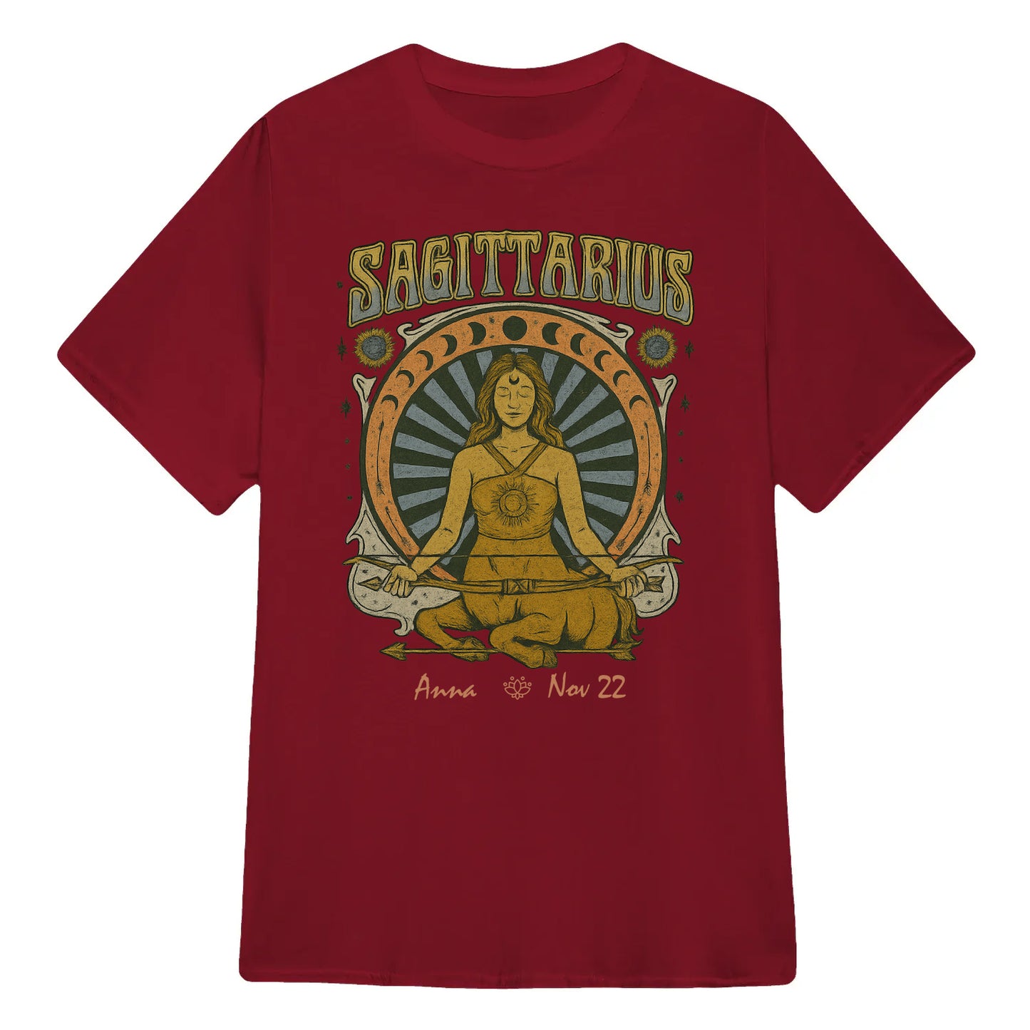 Zodiac Sagittarius Meditation Mandala Sun and Moon Symbols Yoga Classic Unisex T-Shirt | 5To9Style
