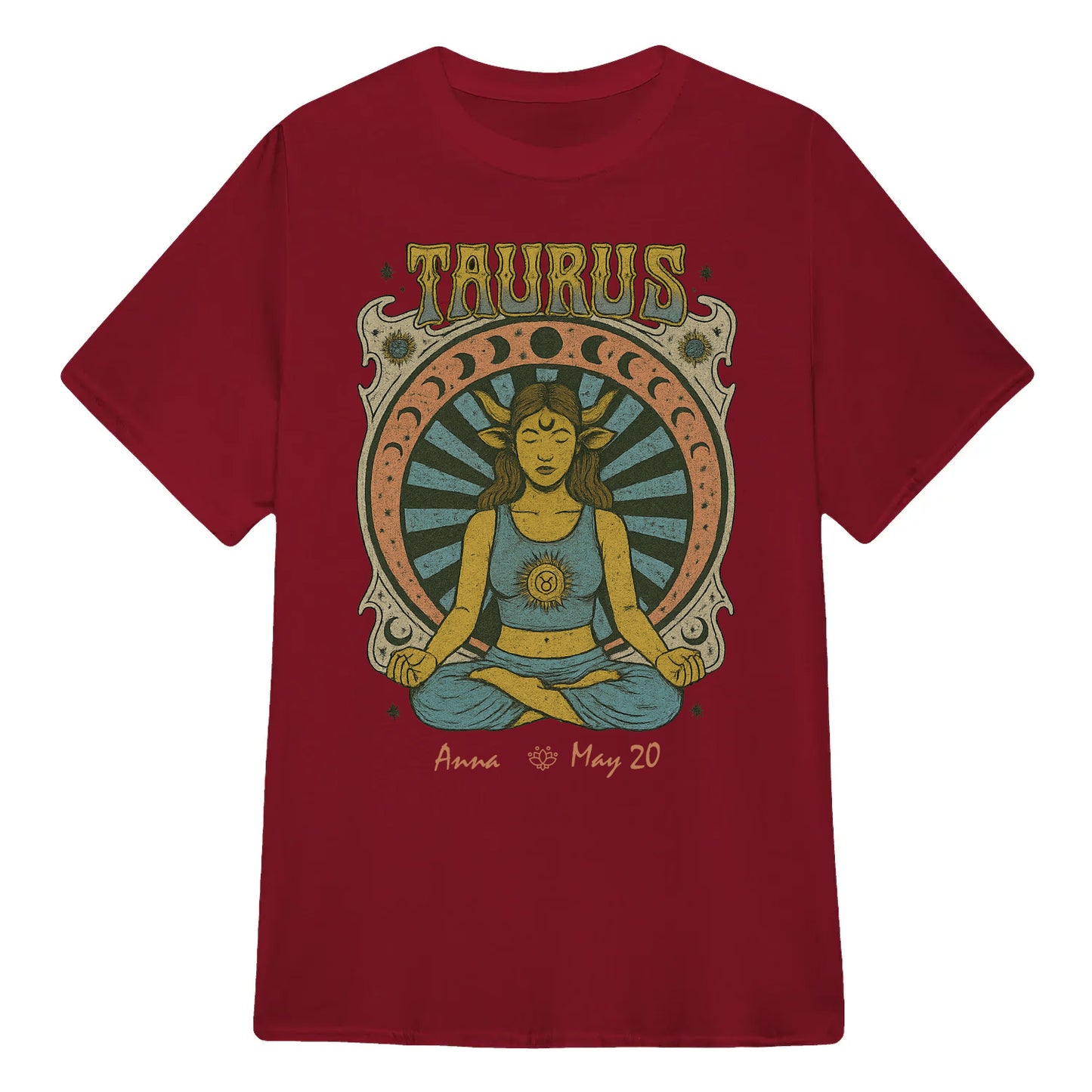 Zodiac Taurus Meditation Mandala Sun and Moon Symbols Yoga Classic Unisex T-Shirt | 5To9Style