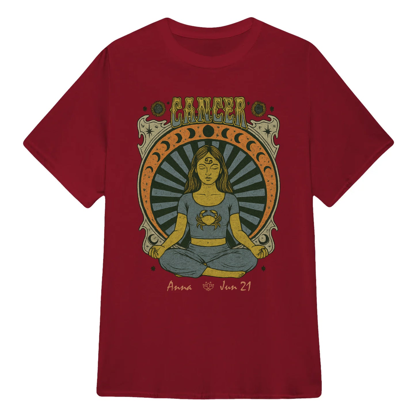 Zodiac Cancer Meditation Mandala Sun and Moon Symbols Yoga Classic Unisex T-Shirt | 5To9Style