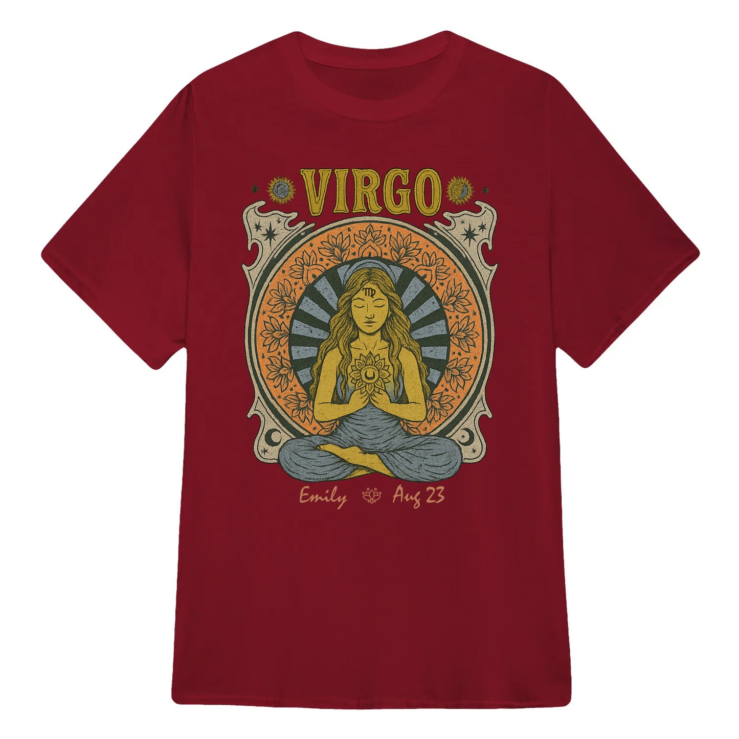 Zodiac Virgo Meditation Mandala Sun and Moon Symbols Yoga Classic Unisex T-Shirt | 5To9Style