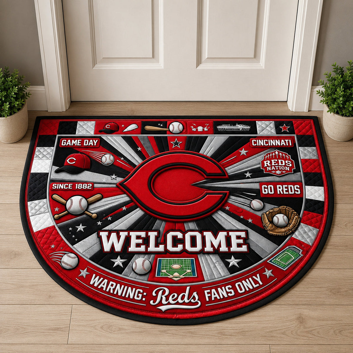 Baseball All Teams Custom Quilted Print Premium Welcome Mat Washable Black Border – Personalized Baseball Doormat
